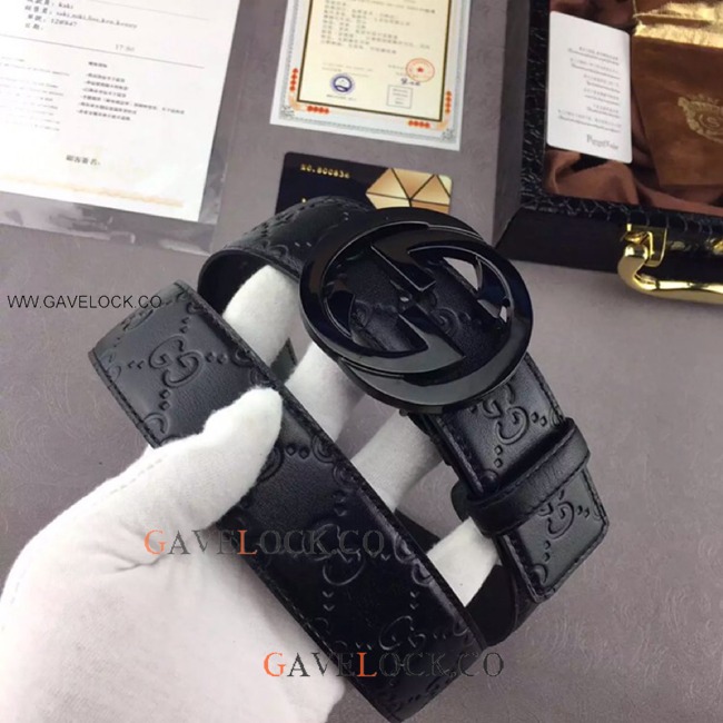 Gucci Signature Leather Belt Black Buckle Original Size